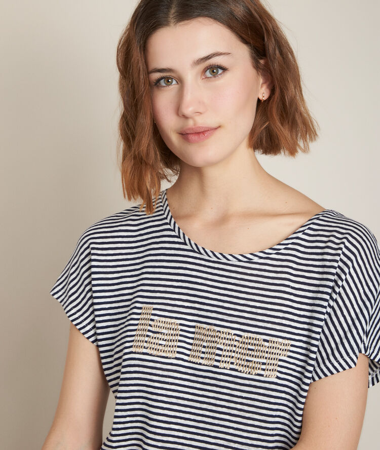 Tee-shirt rayé en lin mélangé rioni lapis lazulli.