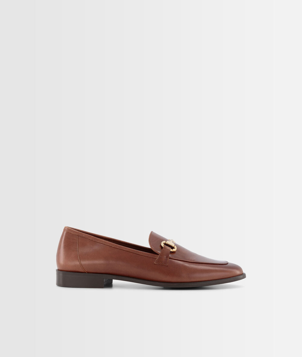 Mocassins à boucle en cuir marron hanah chocolat.