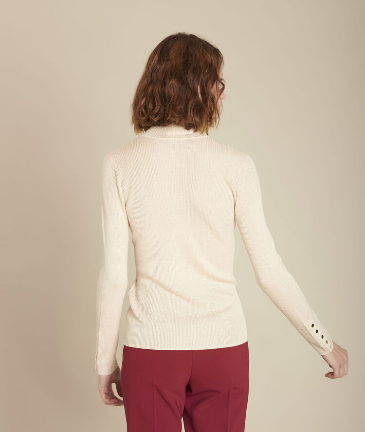 Pull beige côtelé col roulé florale ficelle.