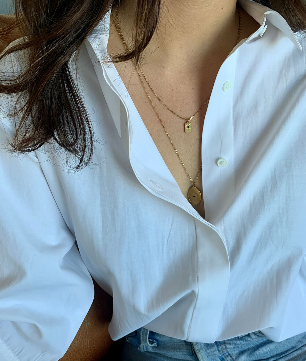 Collier mini rectangle or &eacute;clat de zircon noir bijoux l&eacute;one.