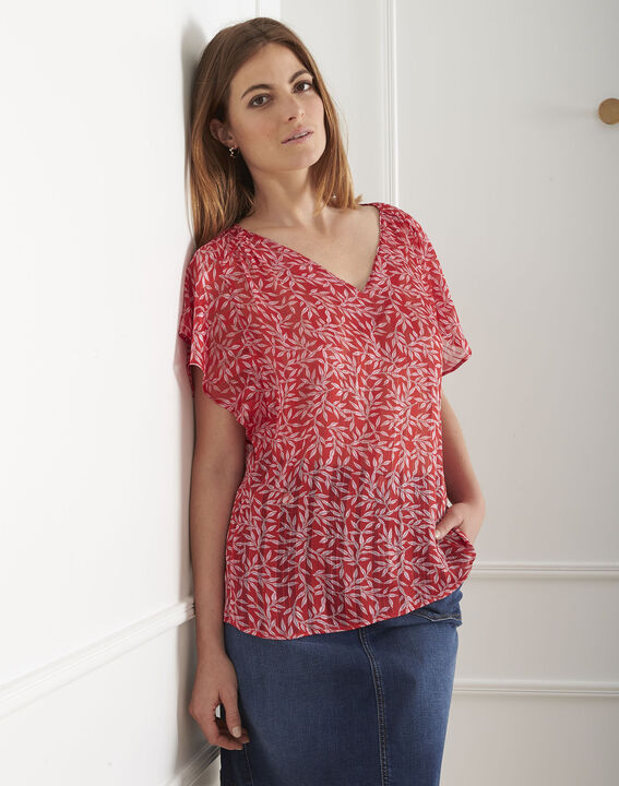 Blouse rouge imprimé brillant Valencia | 1-2-3 Blouse rouge imprimé brillant Valencia PhotoZ | 1-2-3