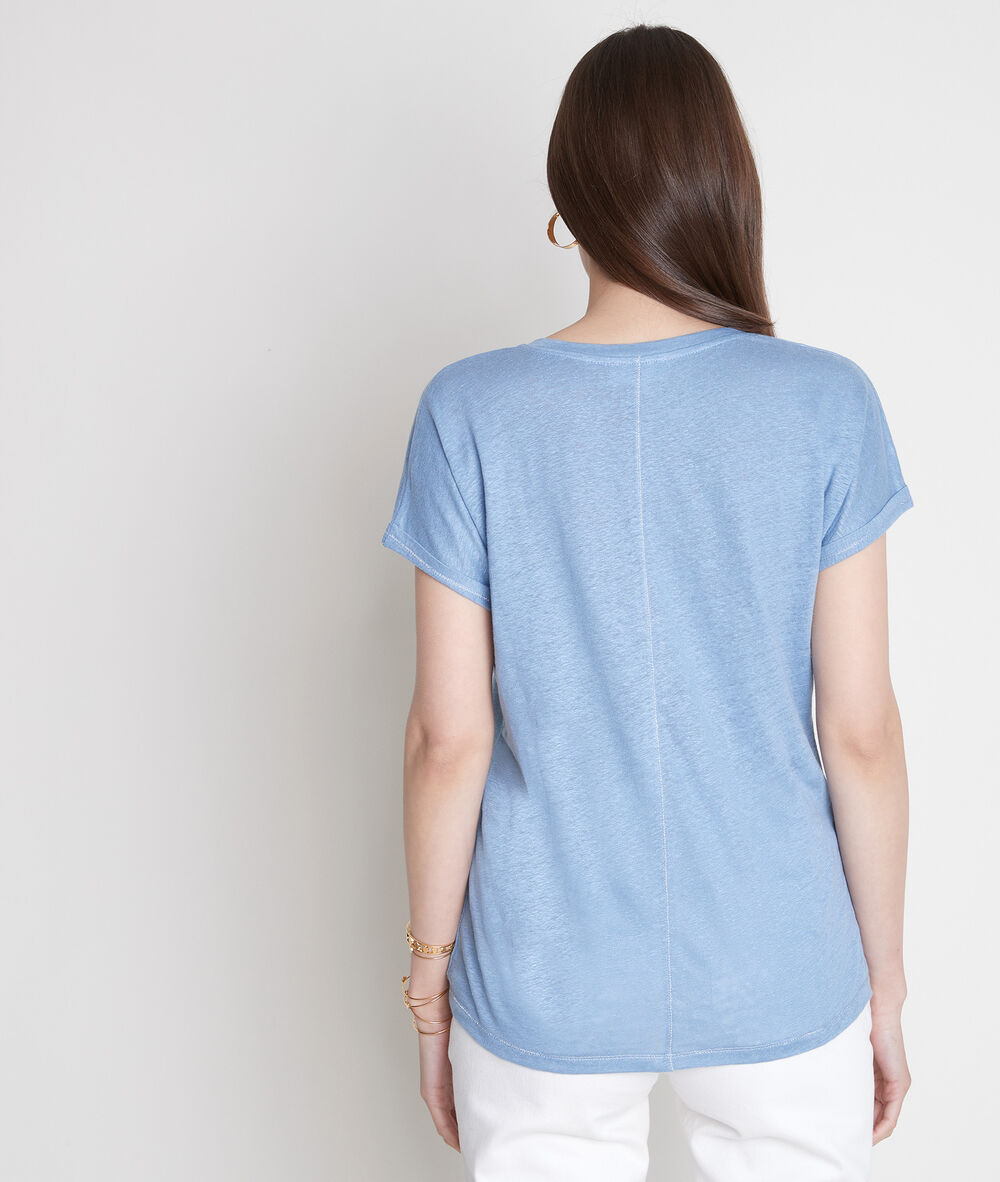 Top en lin biologique bleu ilaria denim brut.