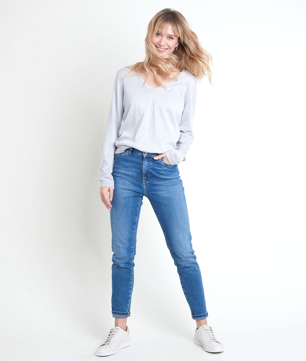 Pull fin brillant argent&eacute; ryo argent.