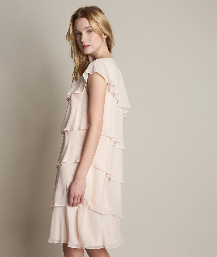Robe nude en soie à volants oly nude.