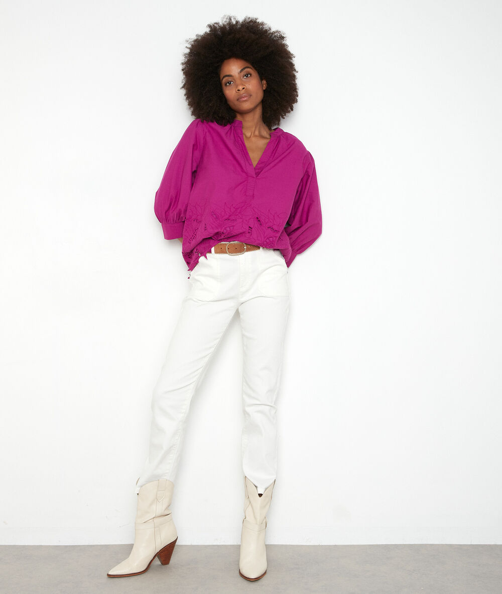Blouse brodée à manches ballons fuchsia aaron fuchsia.