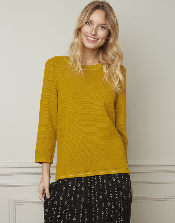 Pull jaune détails boutons et lurex Avocado | 1-2-3 Pull jaune détails boutons et lurex Avocado PhotoZ | 1-2-3