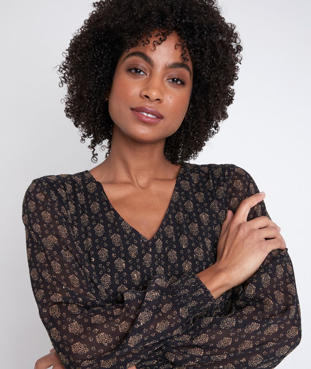 Robe imprimée asymétrique ninon noir.