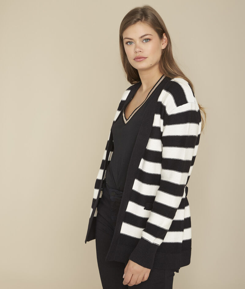 Gilet cardigan rayures fakir noir.
