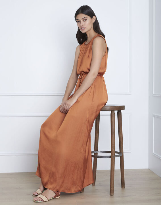 Robe marron longue satinée Ivana | 1-2-3 Robe marron longue satinée Ivana PhotoZ | 1-2-3