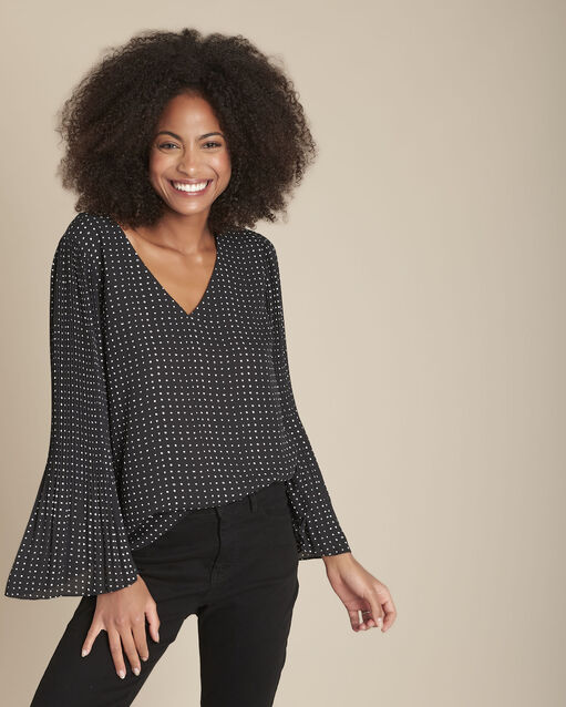 Blouse pliss&eacute;e &agrave; pois morgane noir.