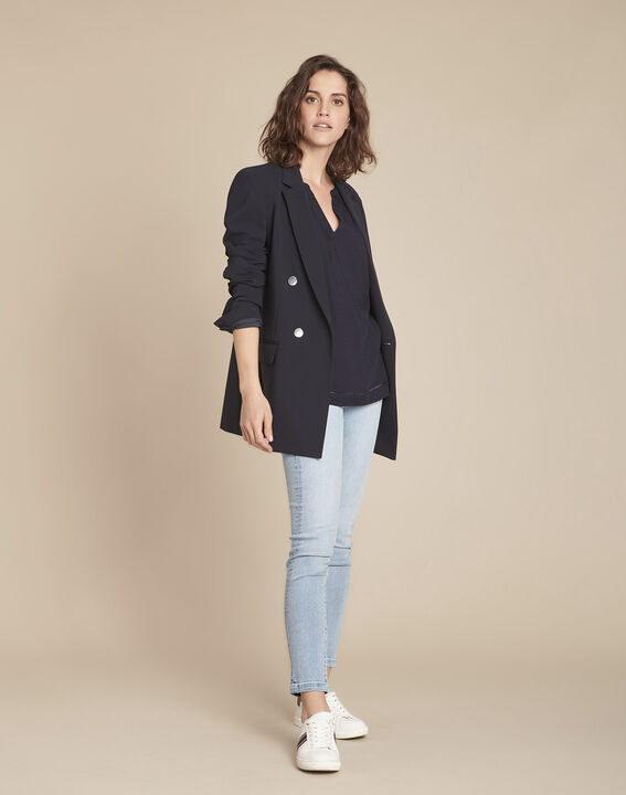 Blouse marine dentelle épaules Maureen | 1-2-3 Blouse marine dentelle épaules Maureen PhotoZ | 1-2-3