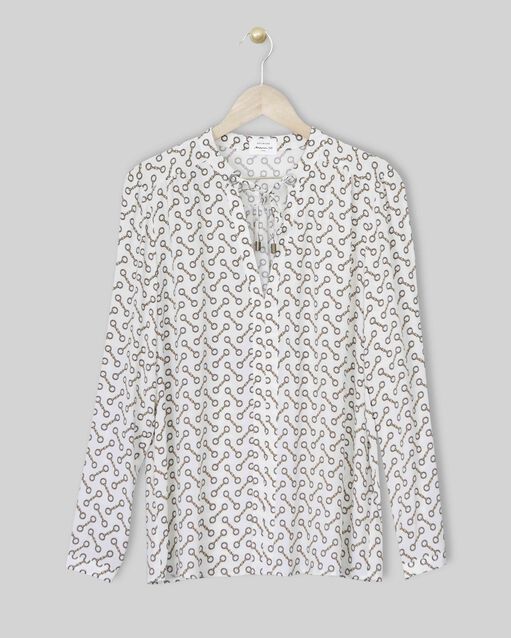 Blouse lavallière imprimé mors monastir ecru.