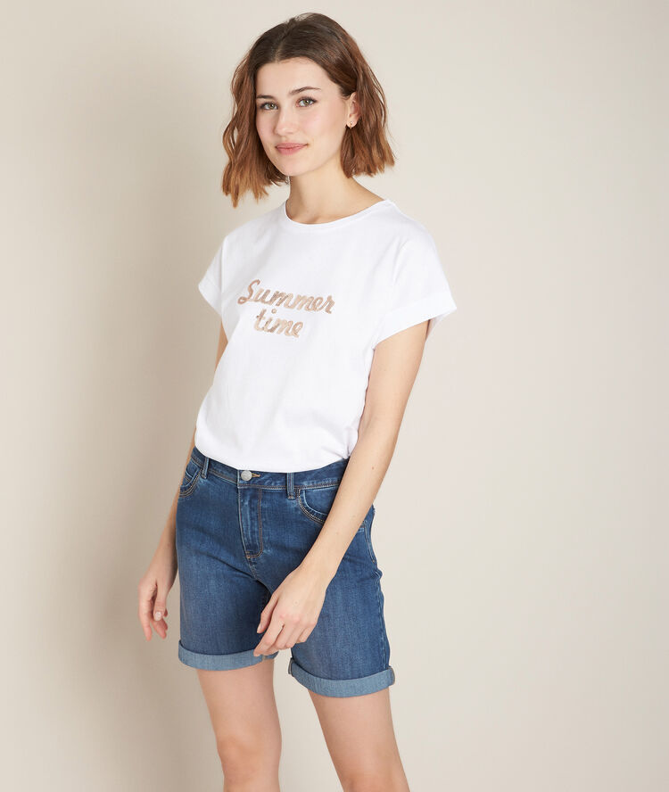 Tee-shirt brodé rozen ecru.