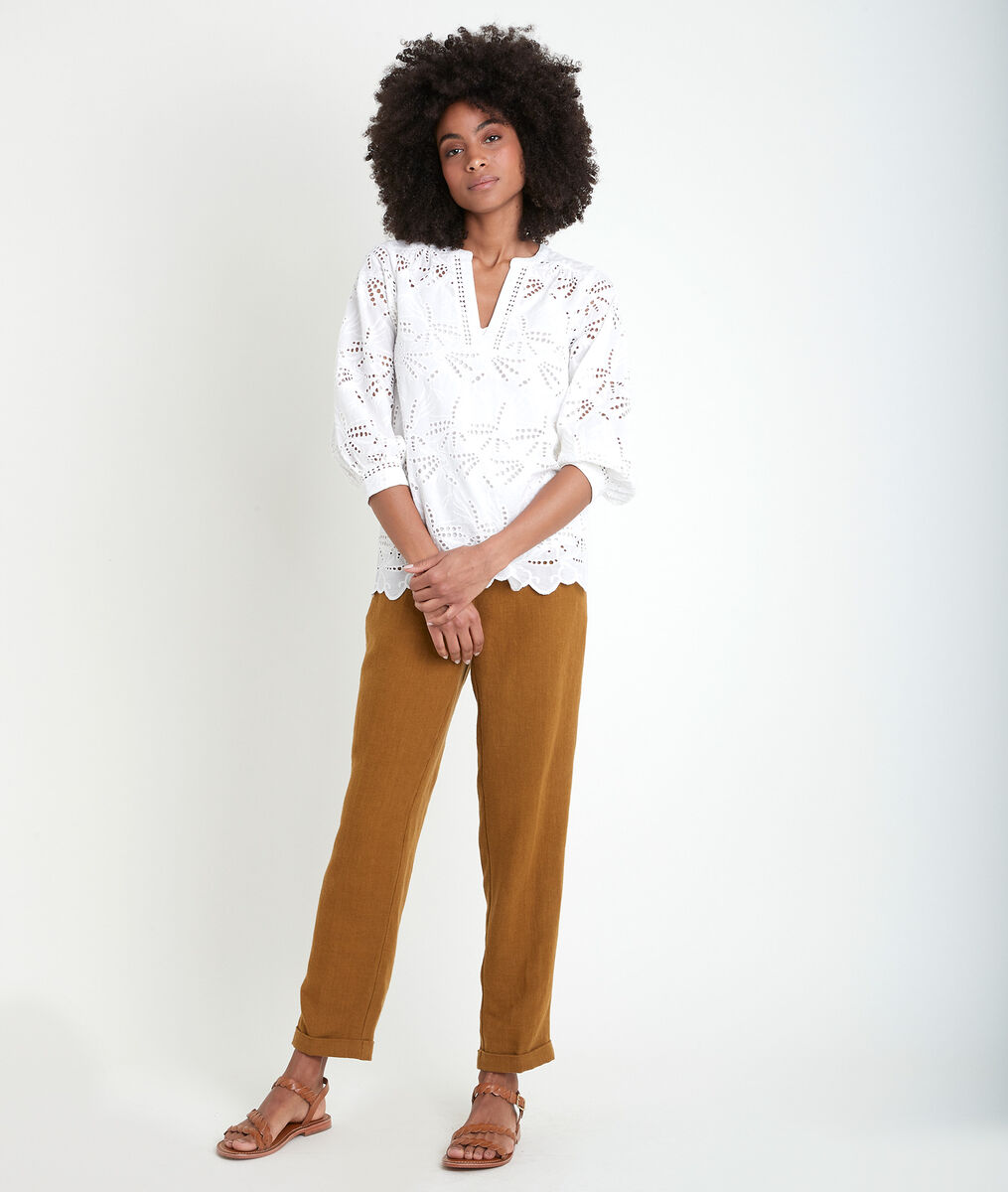 Blouse en coton brodé écru Tebene | 1-2-3 Blouse en coton brodé écru Tebene PhotoZ | 1-2-3