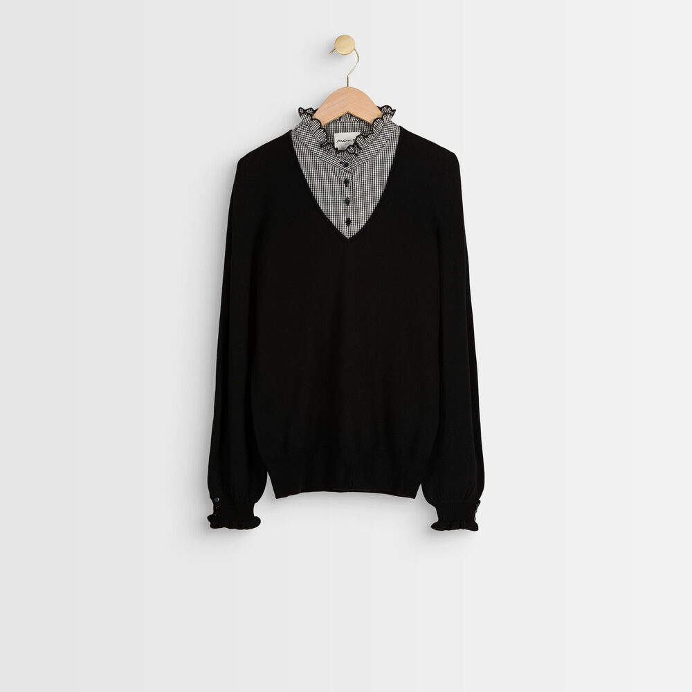 Pull en polyester recyclé reverso noir.