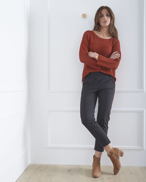 Pull acajou maille fantaisie coton lin alesia sable.