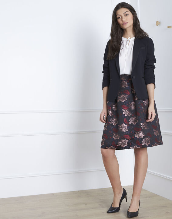 Jupe noire imprimé fleuri jacquard Steffy | 1-2-3 Jupe noire imprimé fleuri jacquard Steffy PhotoZ | 1-2-3