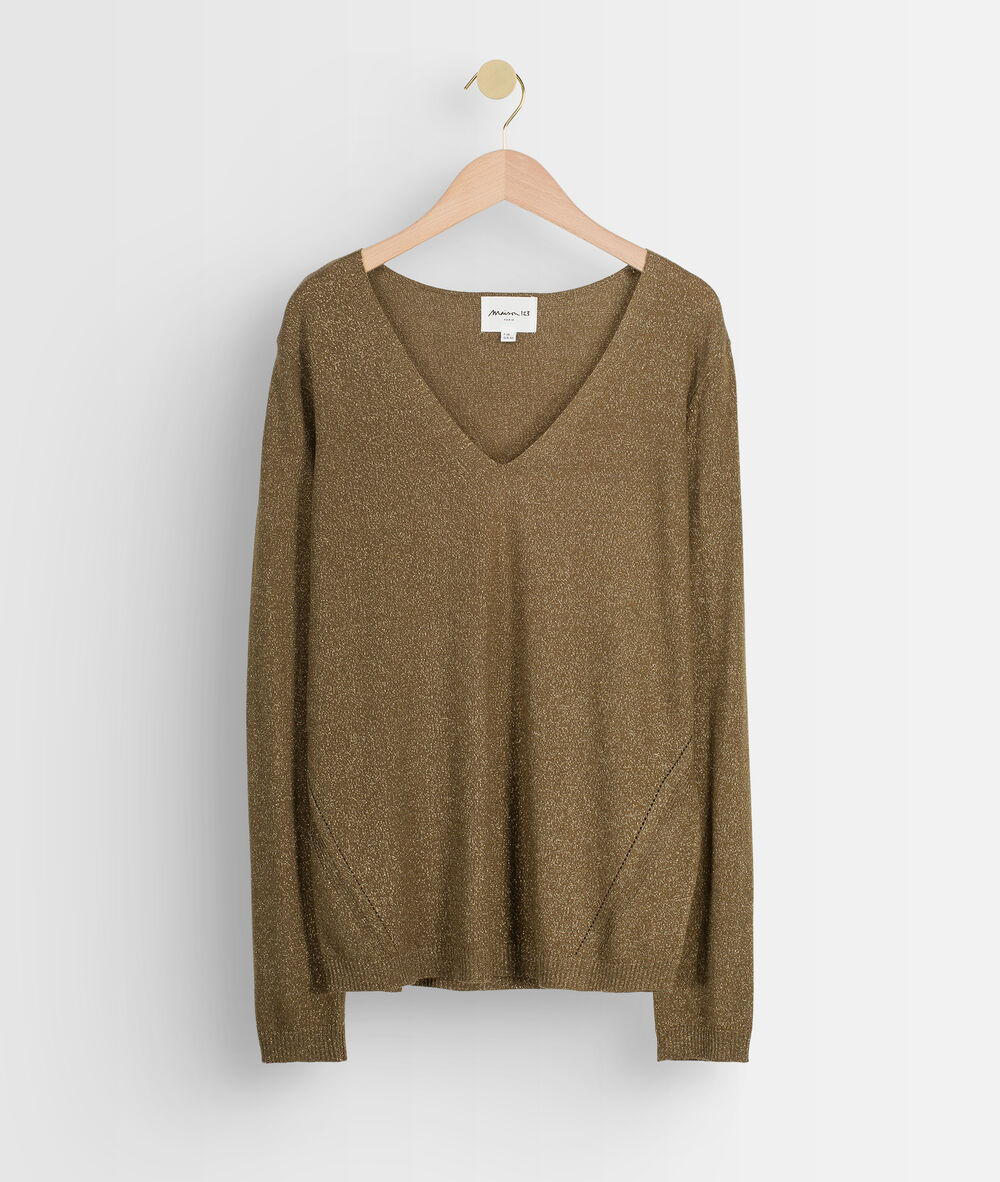 Pull fin brillant kaki ryo kaki.