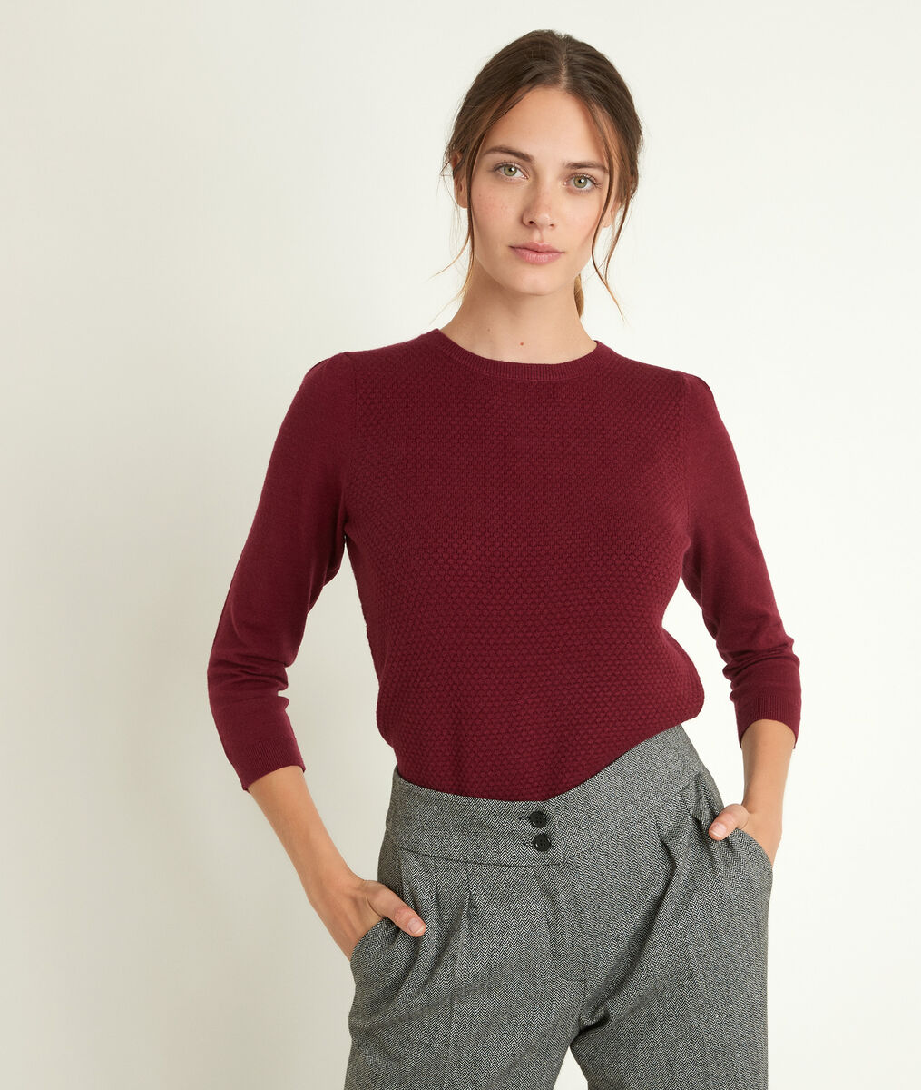 Pull bordeaux nid d'abeille Rimel | 1-2-3 Pull bordeaux nid d'abeille Rimel PhotoZ | 1-2-3
