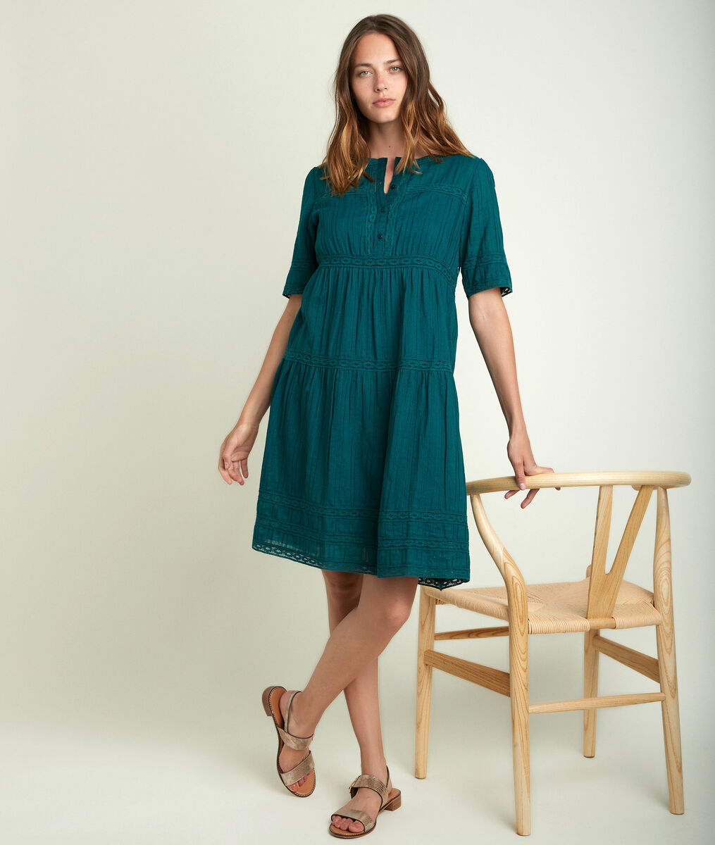 Groene jurk met kant Corelia | 1-2-3 Groene jurk met kant Corelia PhotoZ | 1-2-3
