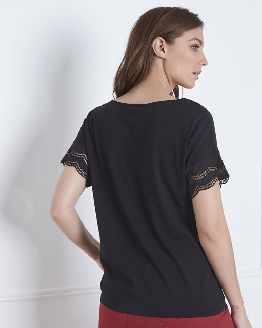 Schwarzes top v-ausschnitt spitze portofino schwarz.