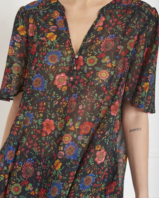 Blouse noire imprimé fleuri volants valerianne noir.