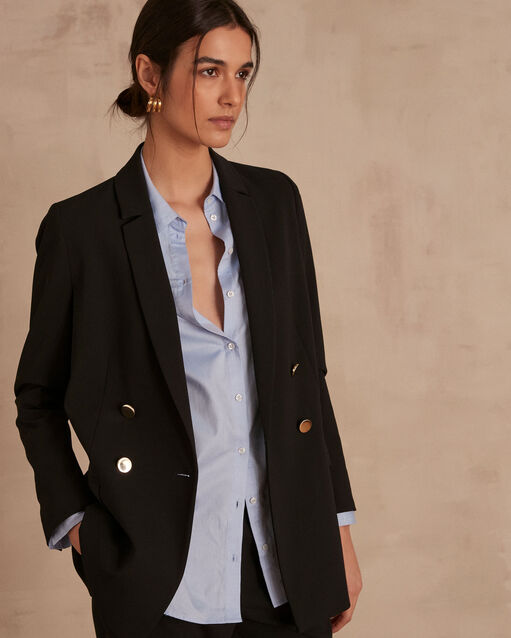 Veste noire longue croisée microfibre florine noir.