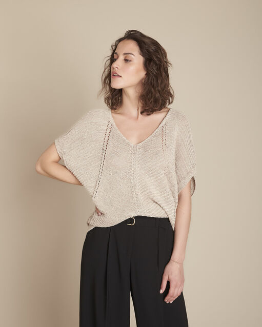 Cremefarbener Lurexpullover mit Ajour-Muster, Aube (1) - Maison 123