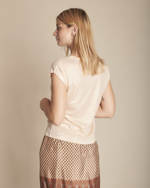 Tee-shirt sable brillant caliente peche.