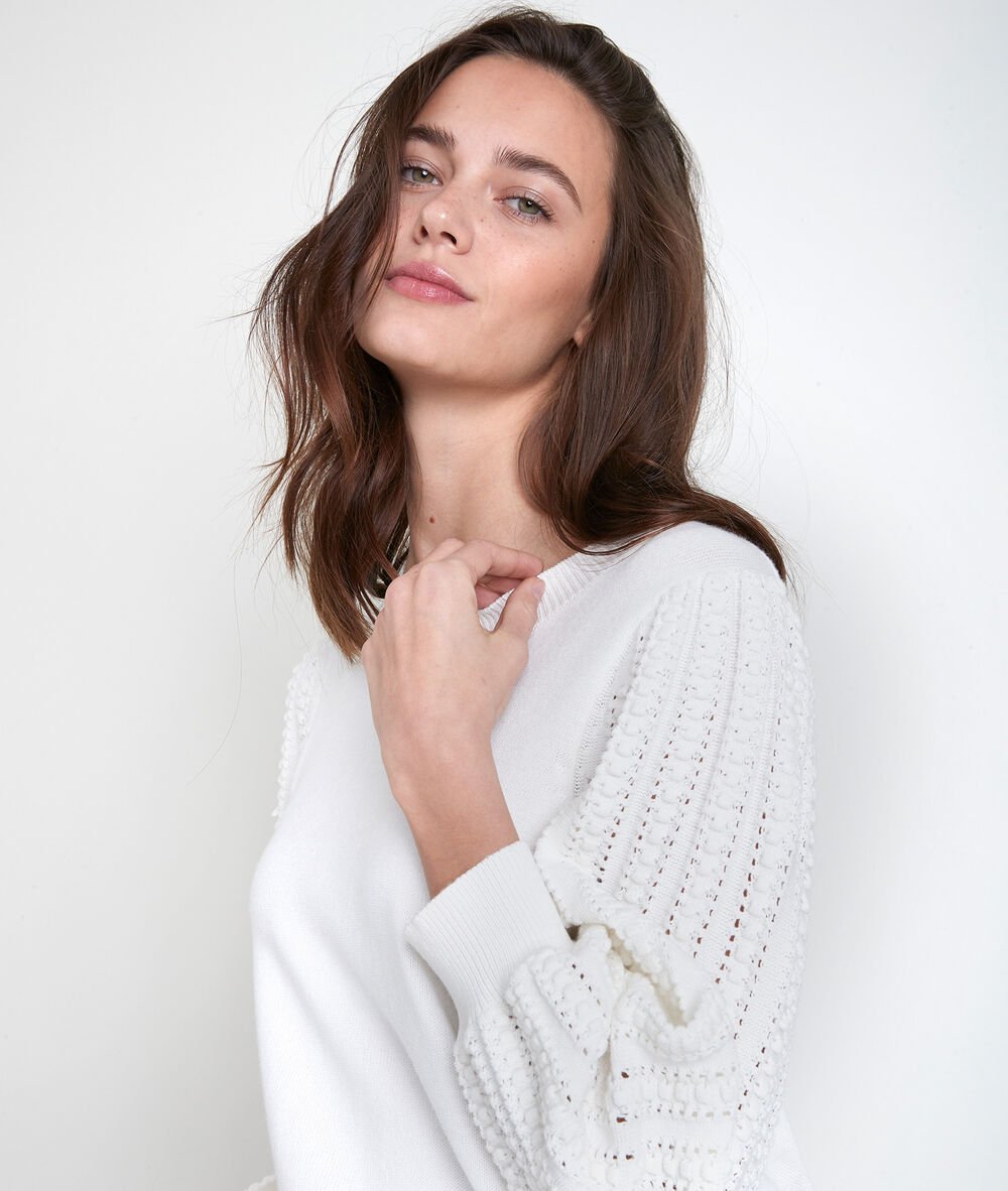 Pull écru à maille fantaisie aube ecru.