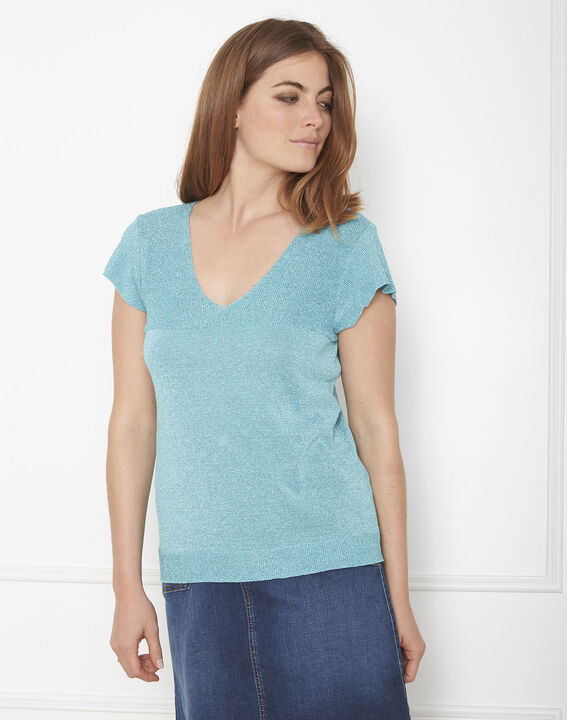Pull bleu ajouré et lurex Ariel | 1-2-3 Pull bleu ajouré et lurex Ariel PhotoZ | 1-2-3