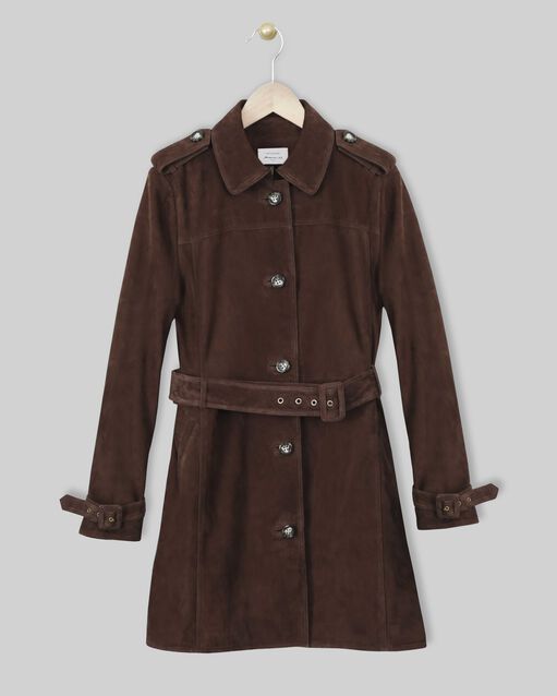 Trench marron en cuir velours qleo marron fonce.
