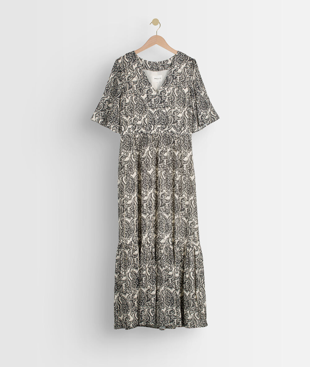 Robe longue imprimée ludine ecru.
