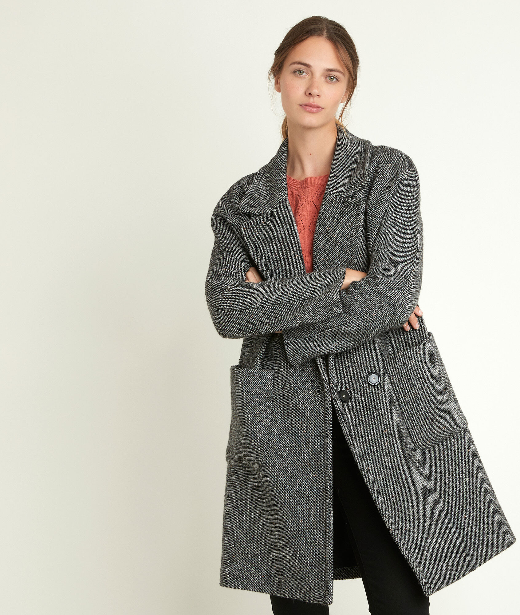 Manteau En Laine Maison 123 pour Femme | Modalova Manteau en laine recyclée noir Plume bis Femme | Maison 123