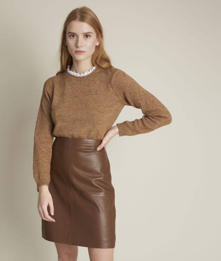 Pull lurex col fantaisie froufrou tabac.