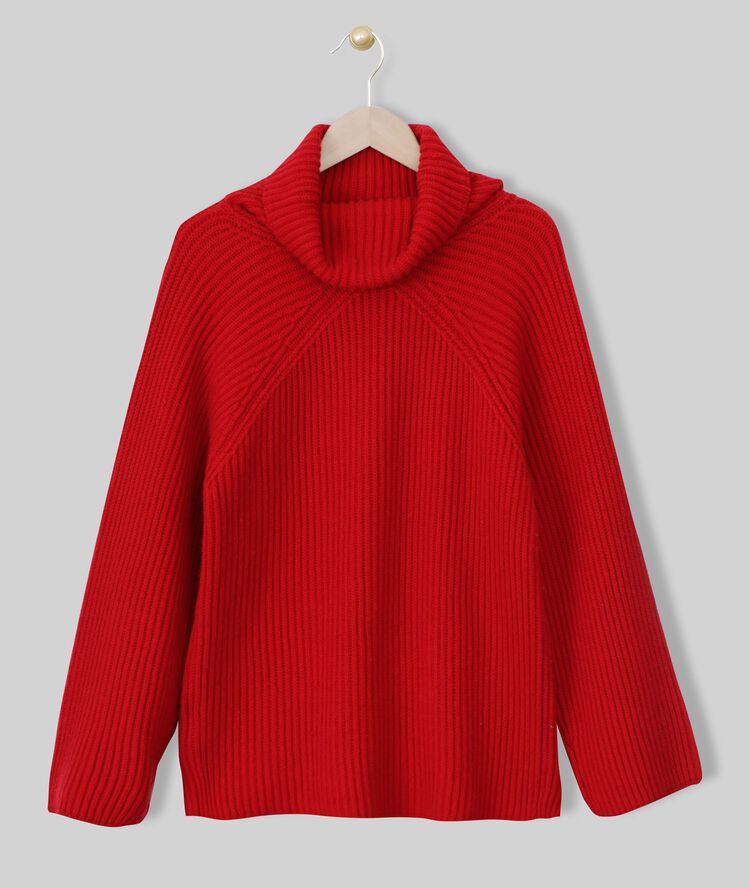 Pull col roulé laine rouge fragile grenade.