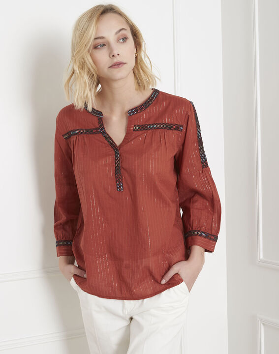 Blouse acajou brodée ethnique Varan | 1-2-3 Blouse acajou brodée ethnique Varan PhotoZ | 1-2-3
