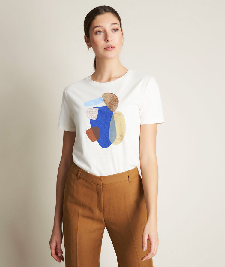 Tee-shirt imprim&eacute; rameau ecru.