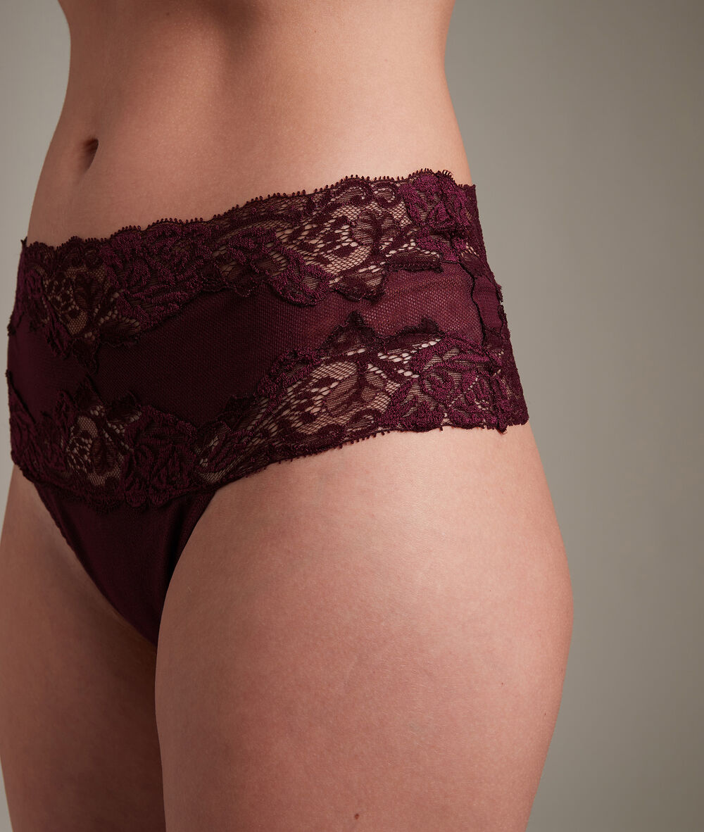 Tanga haut en tulle coton et dentelle lie de vin jeanne bordeaux.