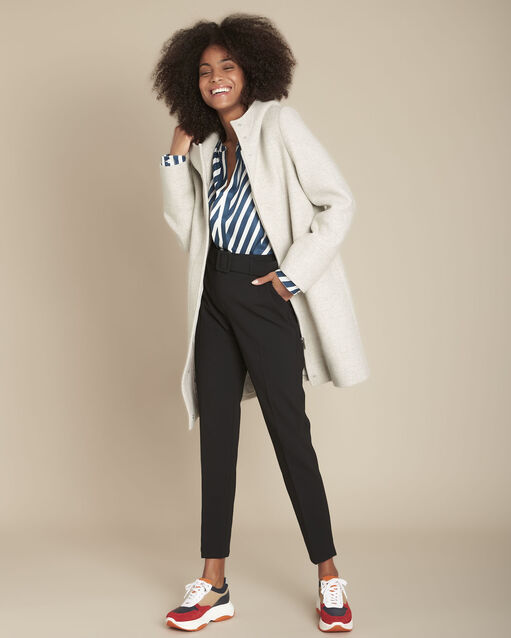 Blouse en soie m&eacute;lang&eacute;e ray&eacute;e muriella marine.