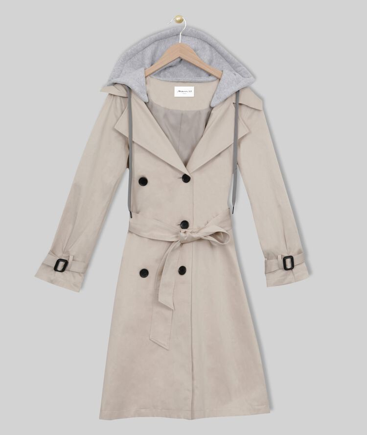 Trench beige long capuche florienne greige.