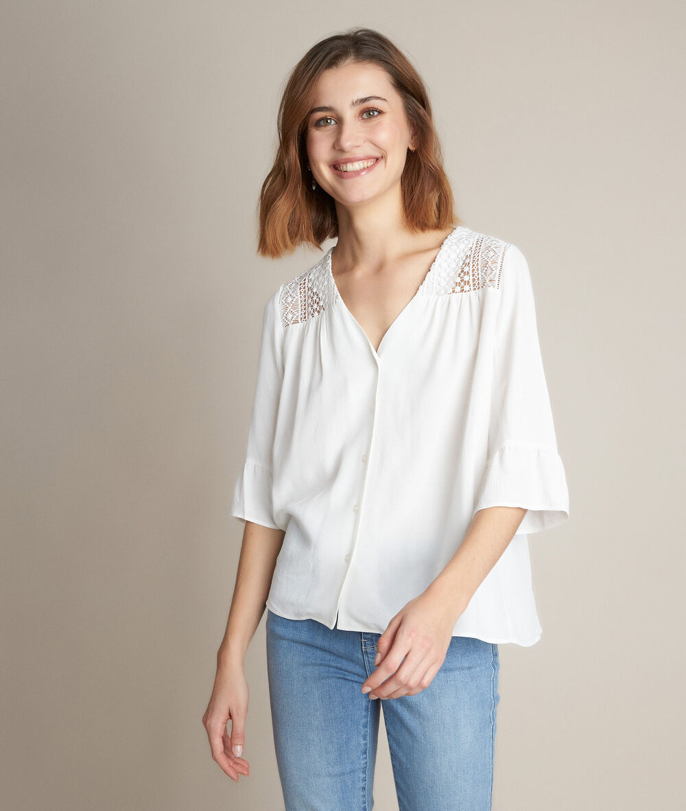 Ecrufarbene Bluse Mit Spitze Eddie Damen Maison 123