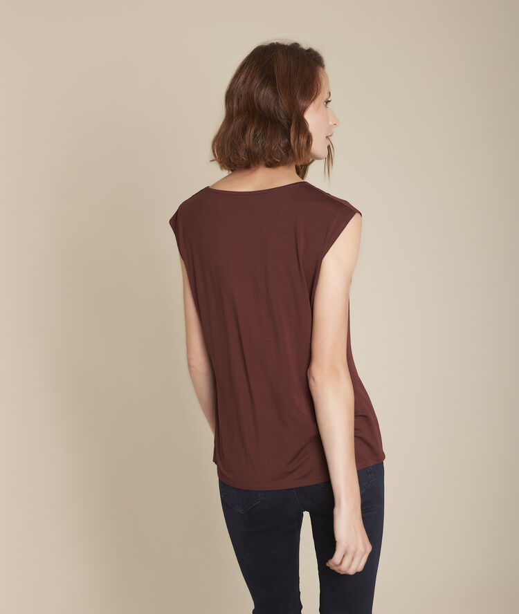 Ebbenhoutkleurige blouse met v-hals neptune marron fonce.