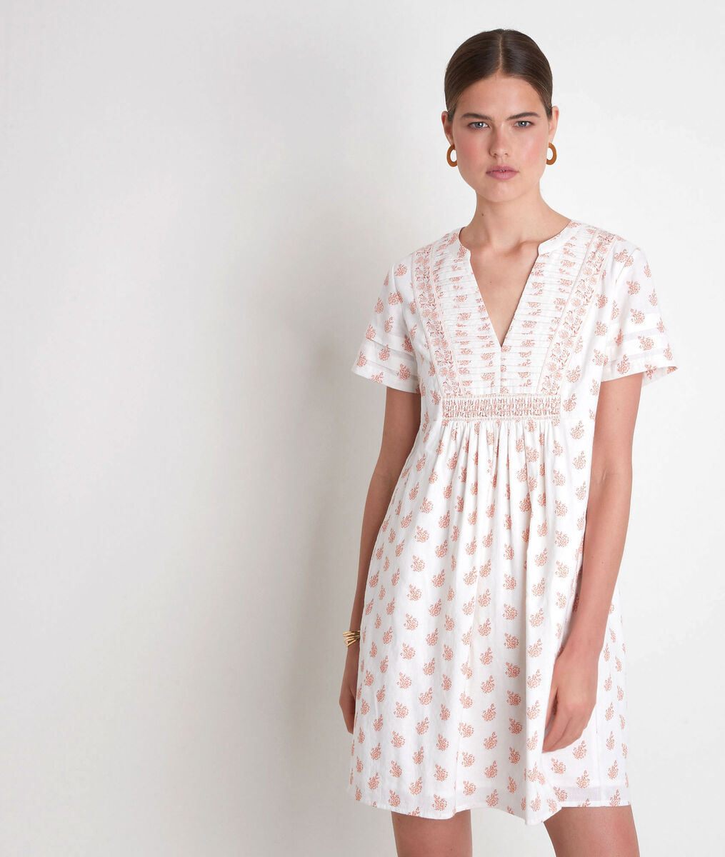 Robe courte en coton imprimé blanche Soledad | 1-2-3 Robe courte en coton imprimé blanche Soledad PhotoZ | 1-2-3