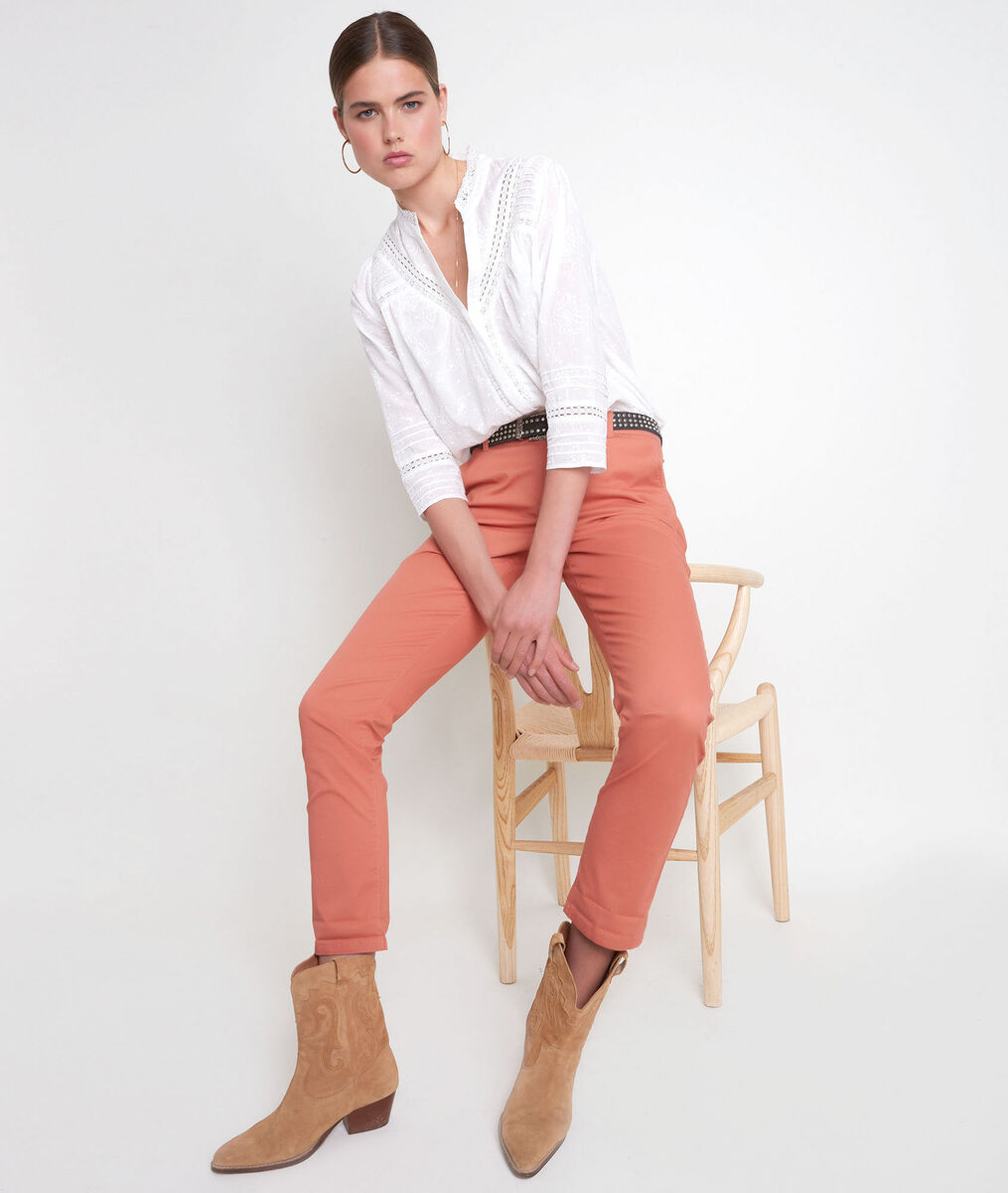 Oranjerode straight-fit broek van katoen Francis | 1-2-3 Oranjerode straight-fit broek van katoen Francis PhotoZ | 1-2-3
