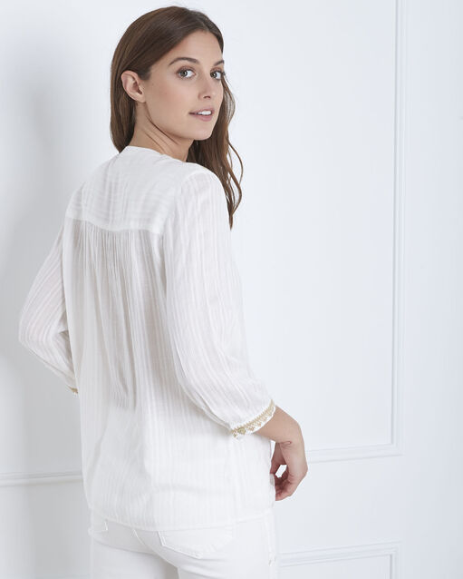 Blouse écru broderie et pompons vadim ecru.