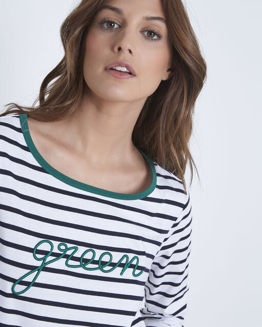 Tee-shirt blanc rayé message paraiso blanc.