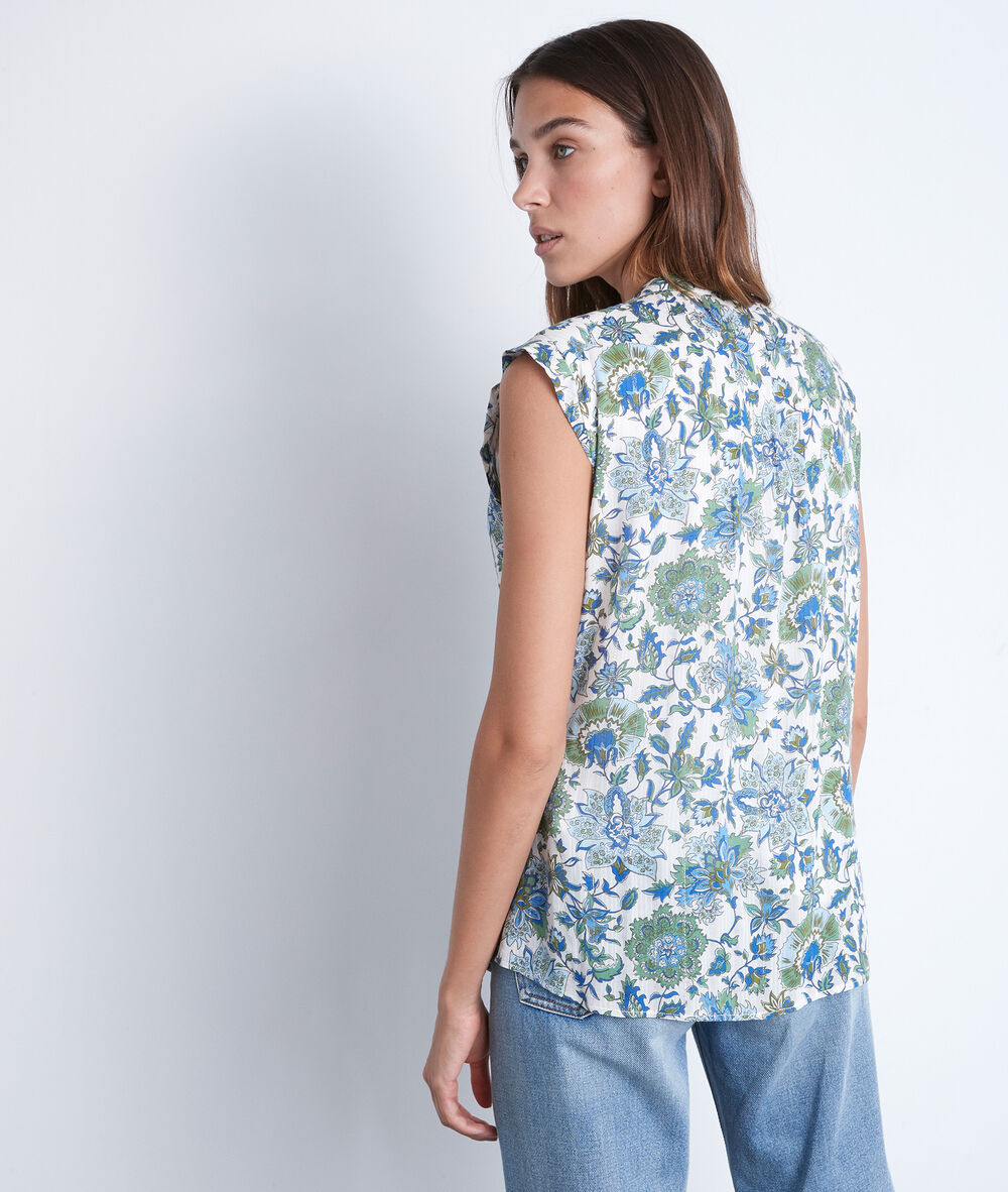 Blouse sans manche à épaulettes imprimée tracy ecru.
