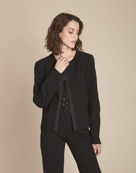 Veste noire microfibre et gros grain Charme | 1-2-3 Veste noire microfibre et gros grain Charme PhotoZ | 1-2-3