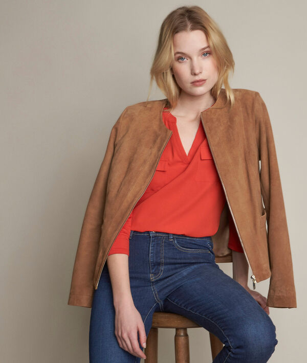 Veste en cuir velours camel Livia | 1-2-3 Veste en cuir velours camel Livia PhotoZ | 1-2-3